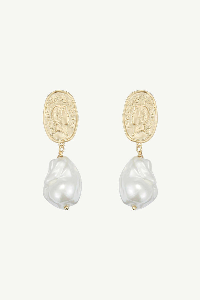 Matted Gold Sculpted Oversized Baroque Pearl Drop Earrings