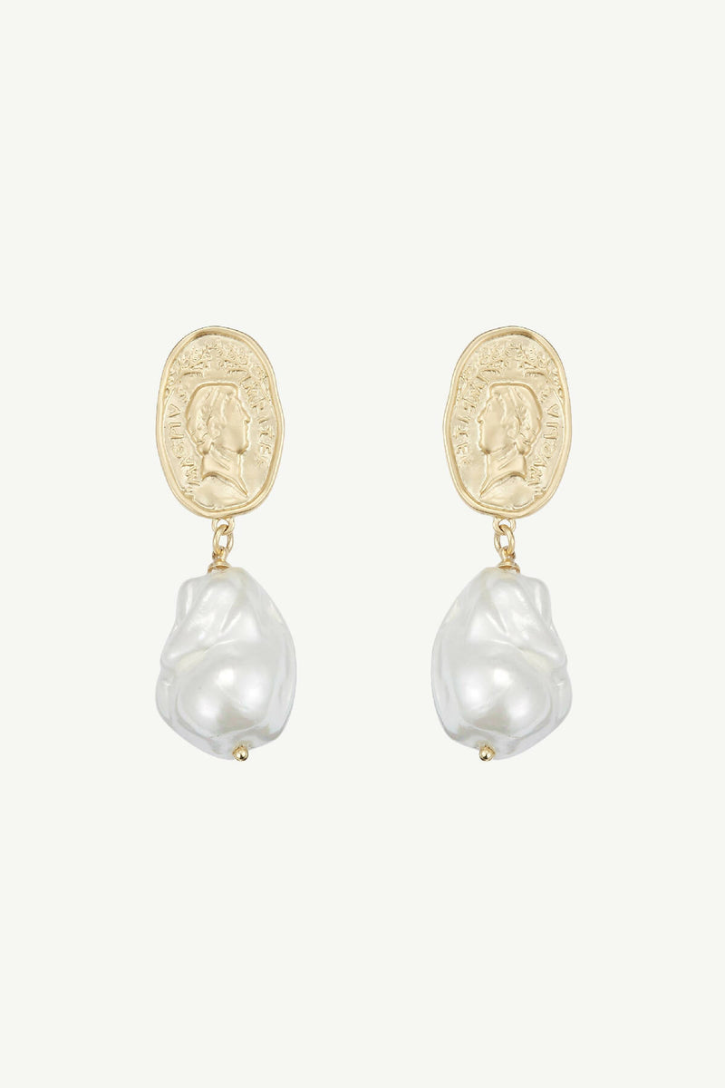 Matted Gold Sculpted Oversized Baroque Pearl Drop Earrings
