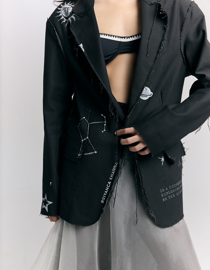 Denim Block Printed Blazer