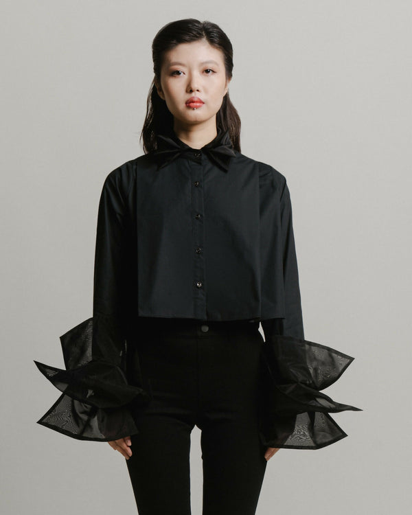 Black Organza Cropped Shirt