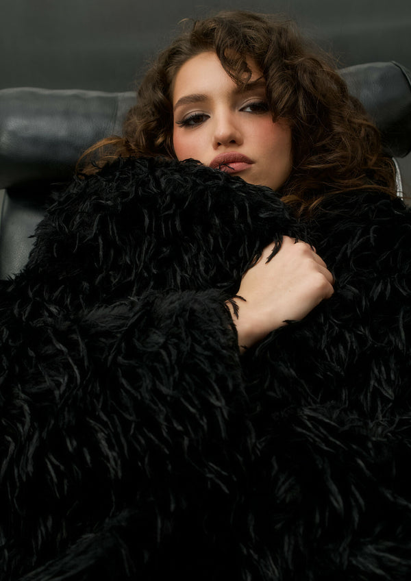 FEATHER-EFFECT COAT BLACK