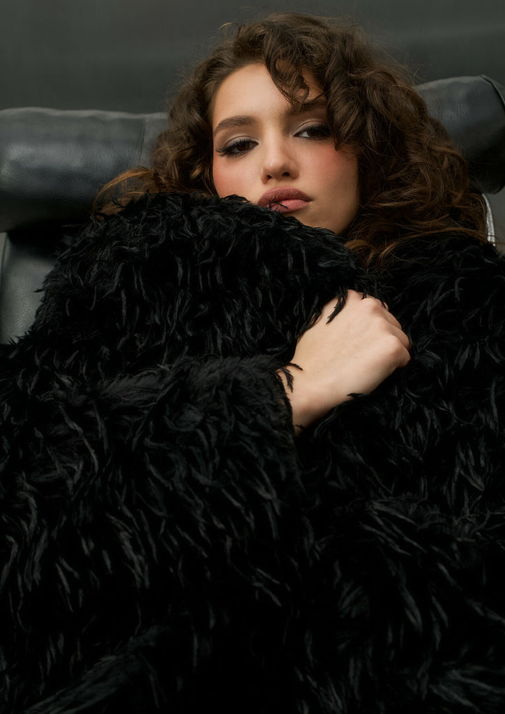 FEATHER-EFFECT COAT BLACK
