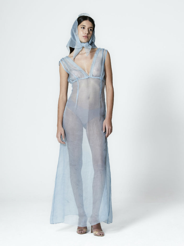 Silk Organza Headscarf light blue