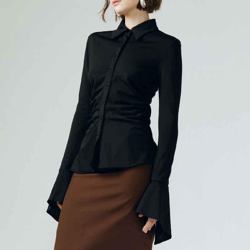 SCULPTED DRAPPERY BLACK FITTED SHIRT