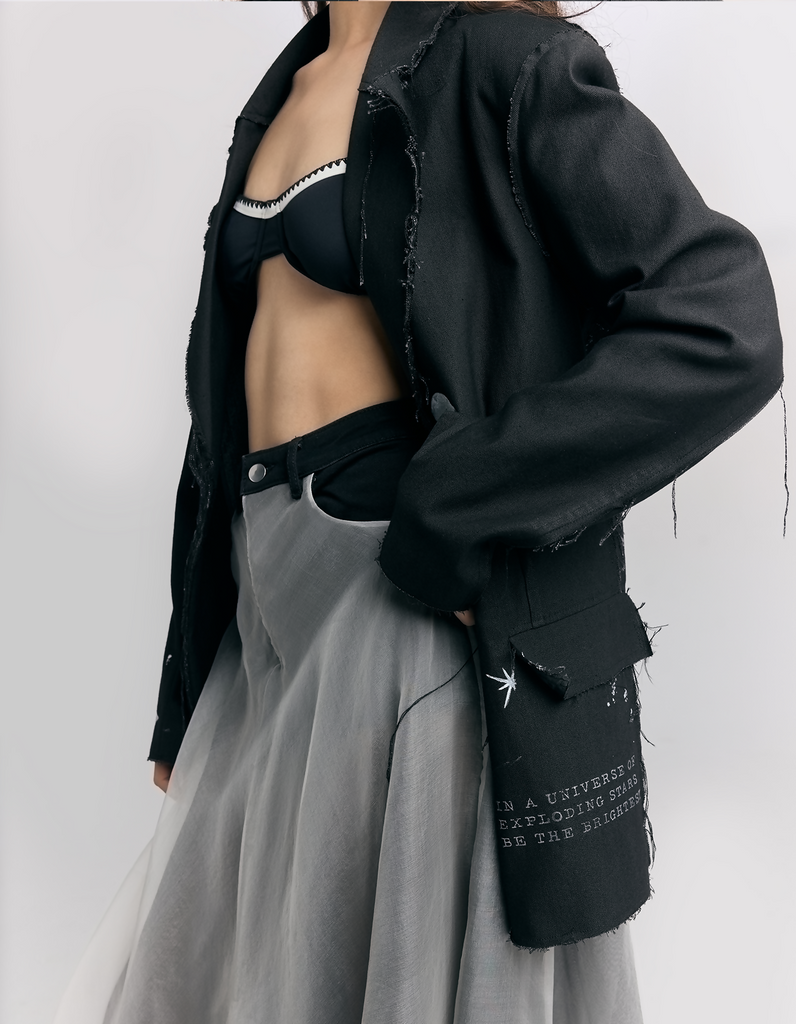 Denim Block Printed Blazer