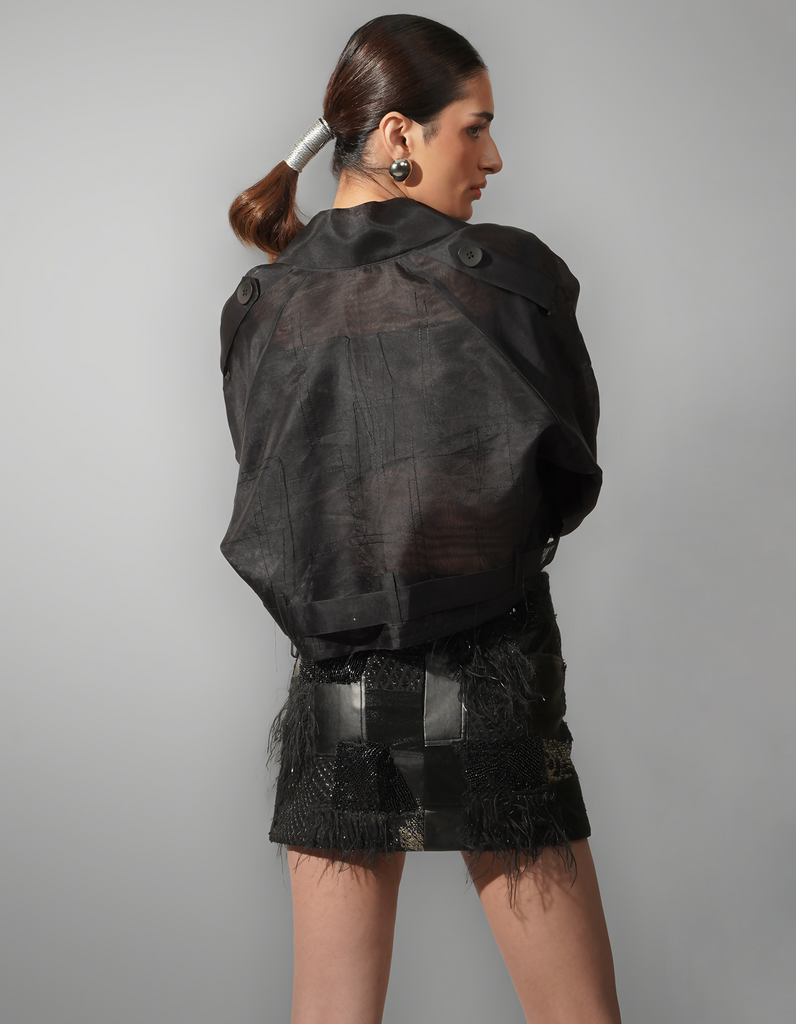 BLACK PATCHED SHORT SKIRT