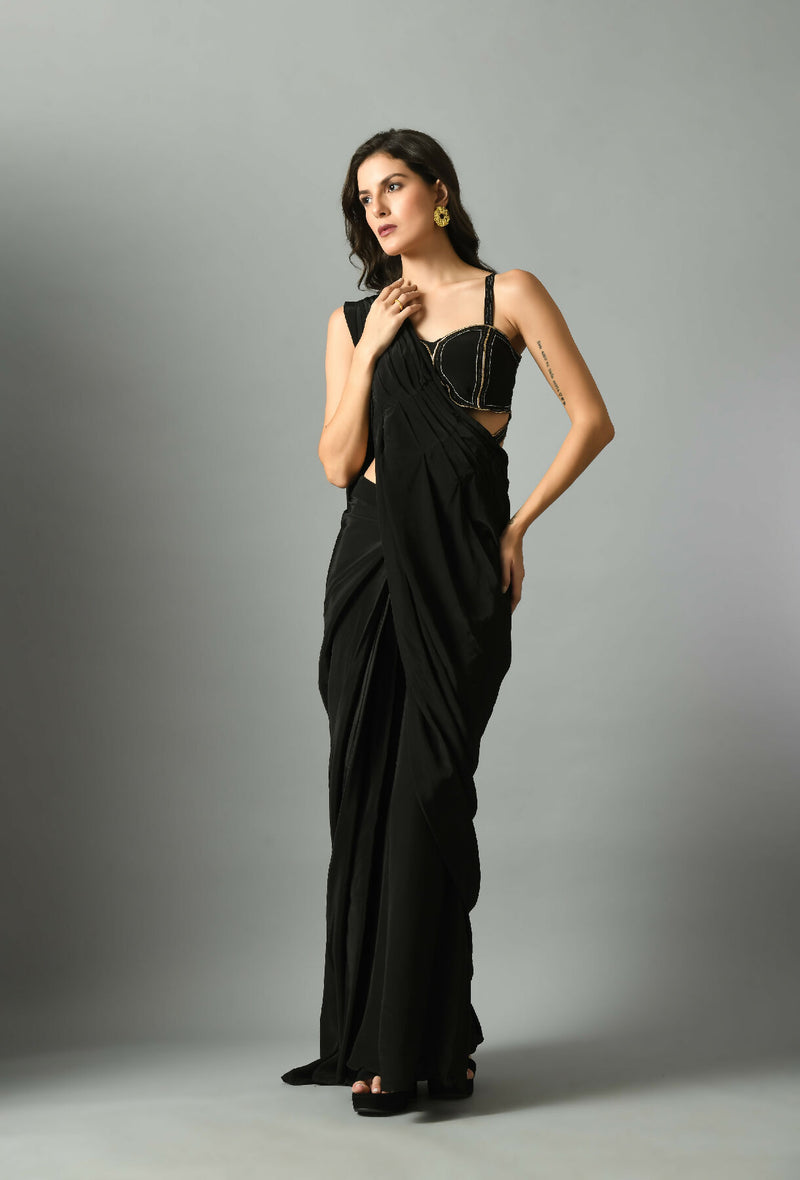 Nylah bustier with moonshine pre draped saree