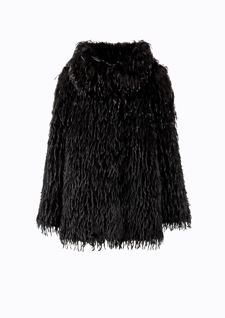 FEATHER-EFFECT COAT BLACK