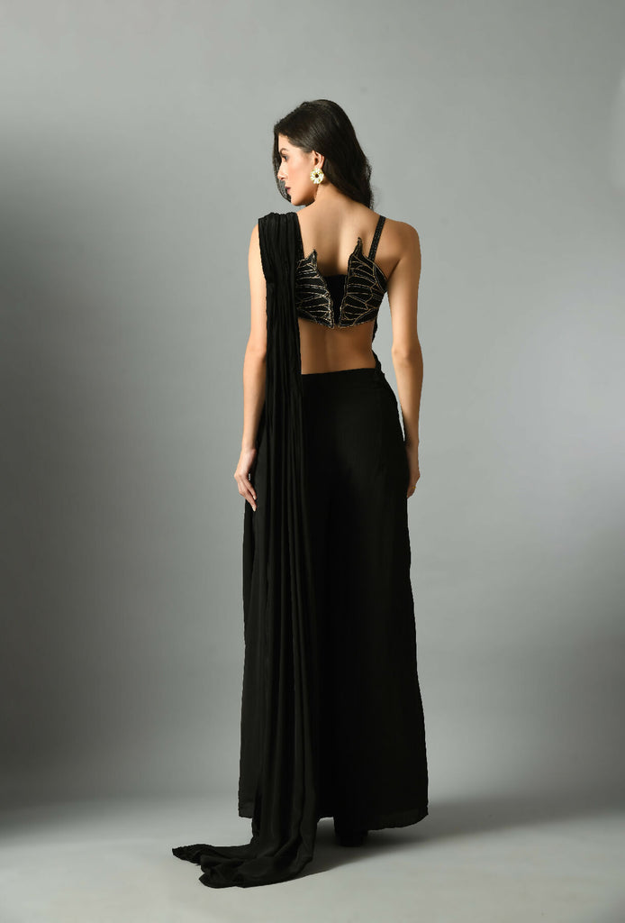 Nylah bustier with moonshine pre draped saree