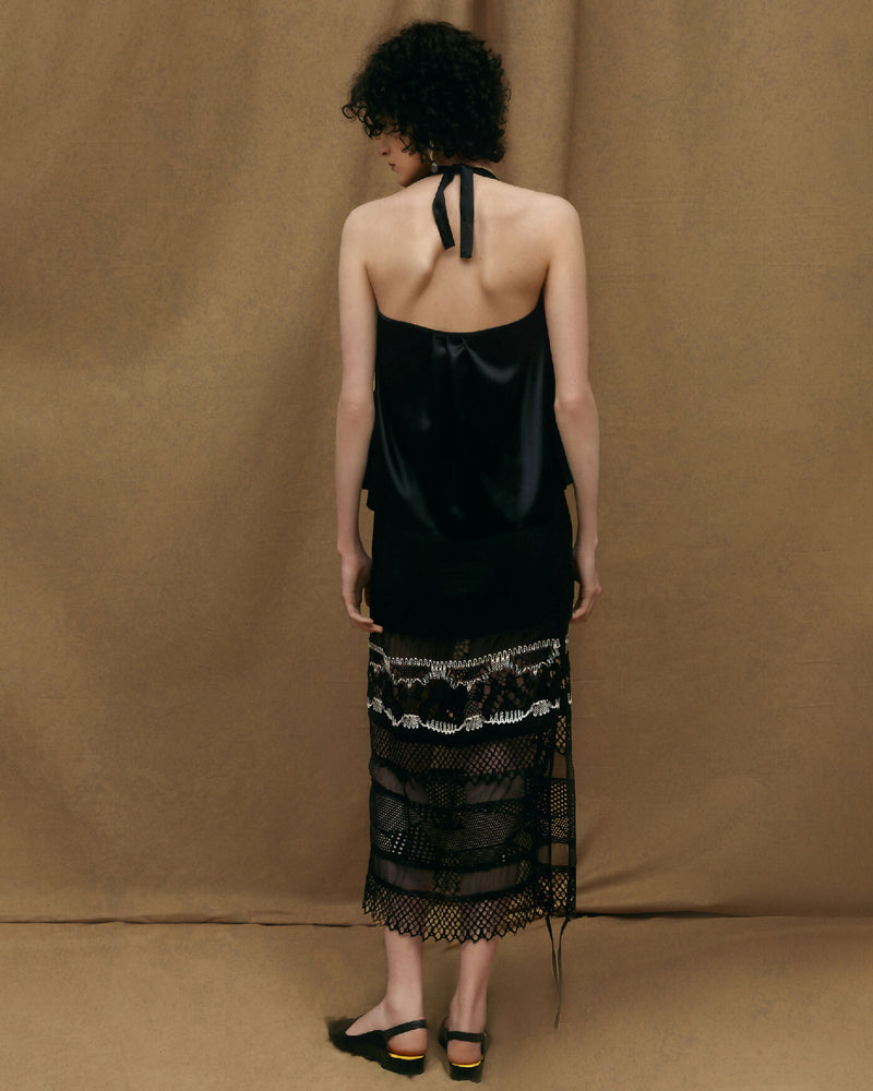 Black Midi Skirt With Unique Pattern Details SS24