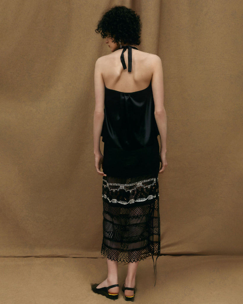 Black Midi Skirt With Unique Pattern Details SS24