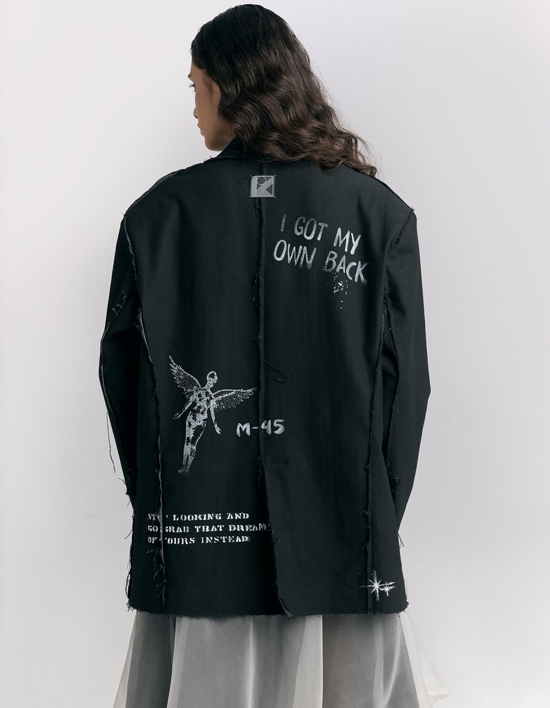 Denim Block Printed Blazer