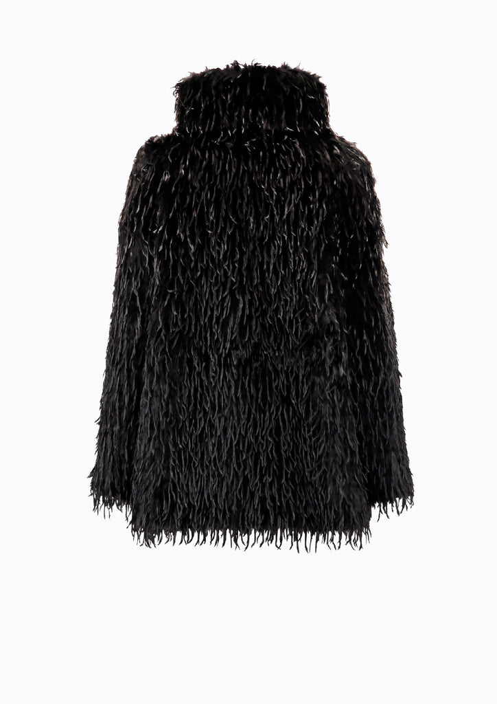 FEATHER-EFFECT COAT BLACK