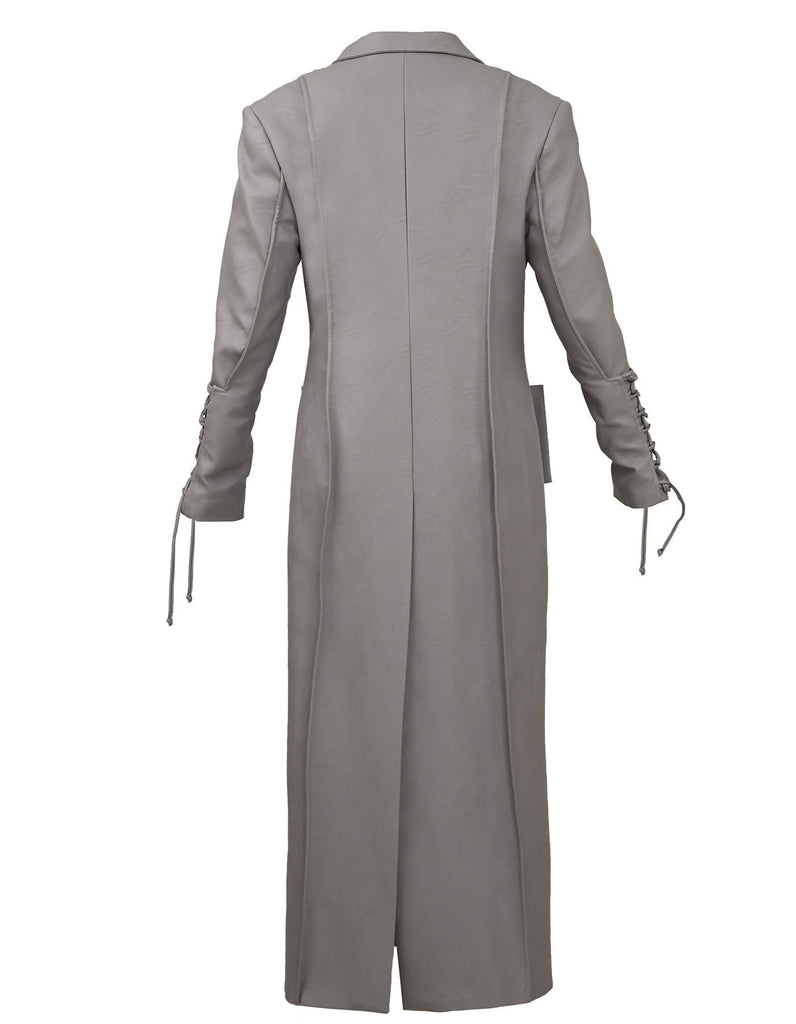 Gray Faux Leather Trench Coat
