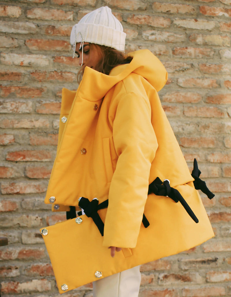 Hooded transformable puffer jacket