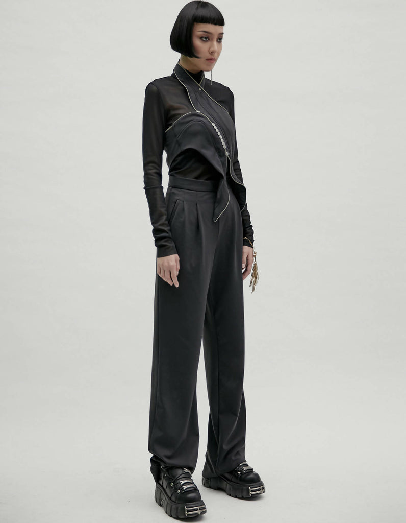 Gothic Button Zipper Halter-Neck Sharp Top