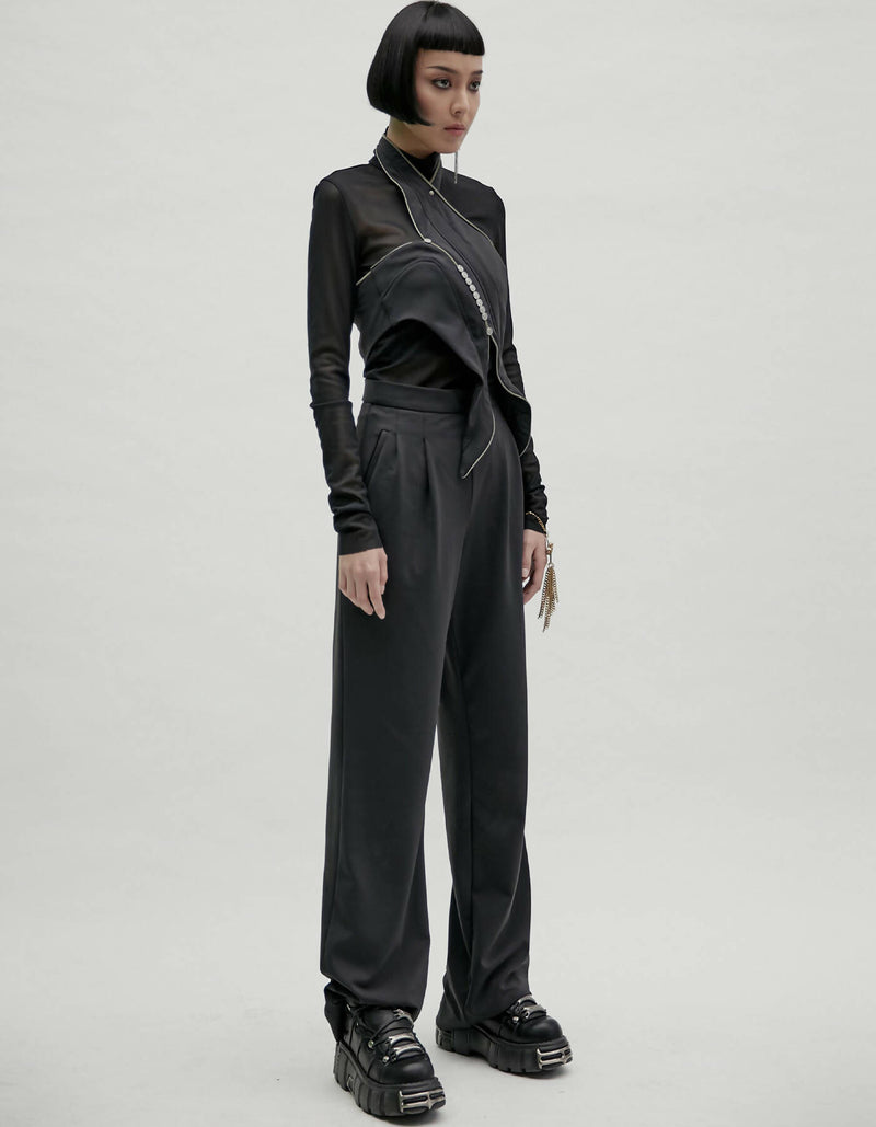 Gothic Button Zipper Halter-Neck Sharp Top