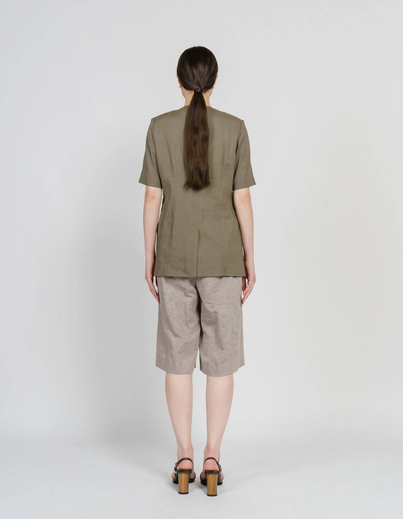 Linen Blending Piping V-Neck Jacket