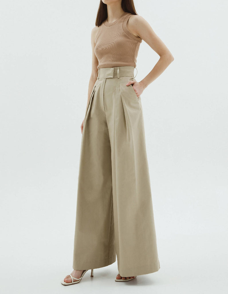 Beige Pleated Palazzo