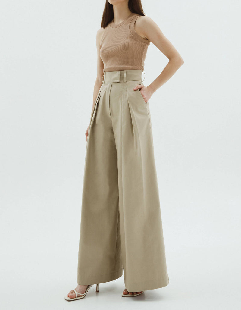 Beige Pleated Palazzo
