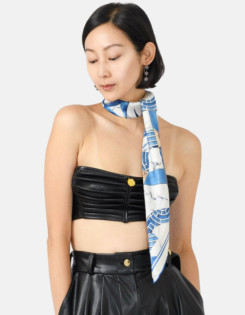 Blue-White-Gold-Marble-Silk-Twill-Scarf-Kargede-Designer-Scarf-Neck-Tie-Thin