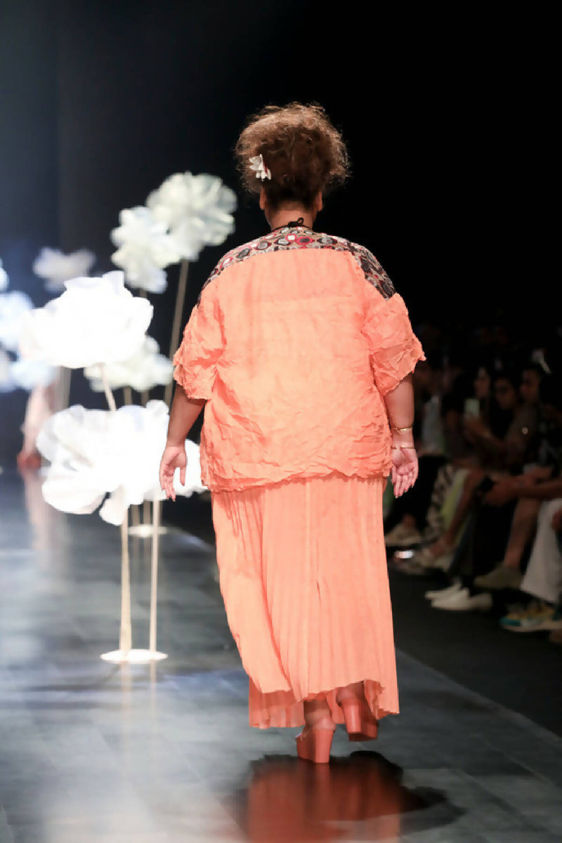 Orange Plisse Pleated Long Skirt