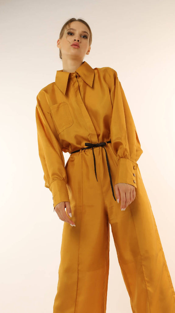 Casual Jumpsuit with Long Sleeves in Mustard