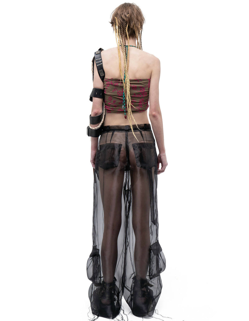 ORGANZA ROOTED BLACK CARGO PANTS
