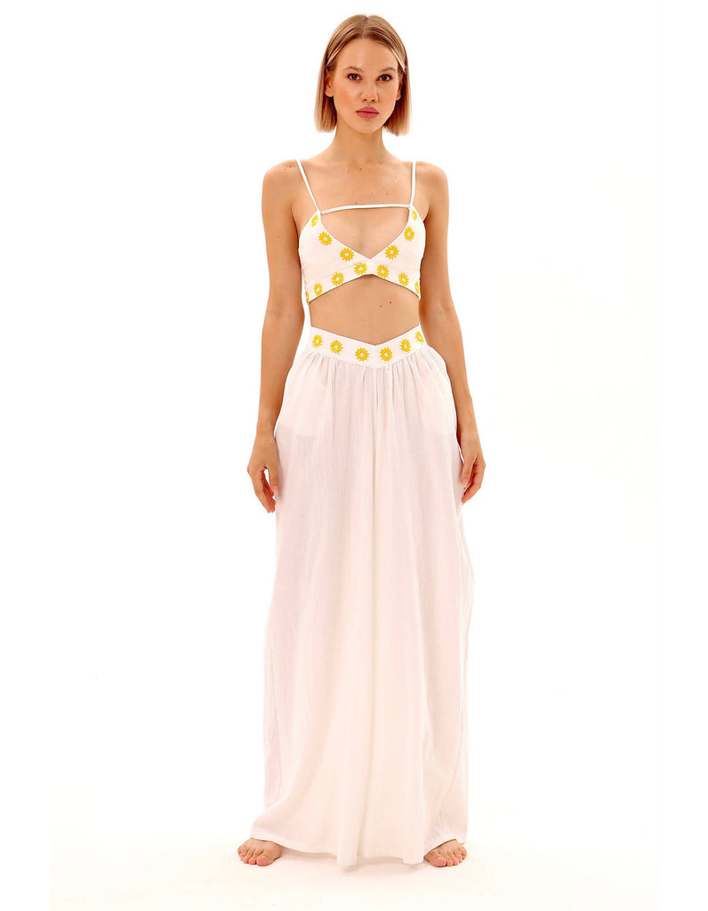 Cotton Embroidered "Chamomile” Bra-Top In Pure White