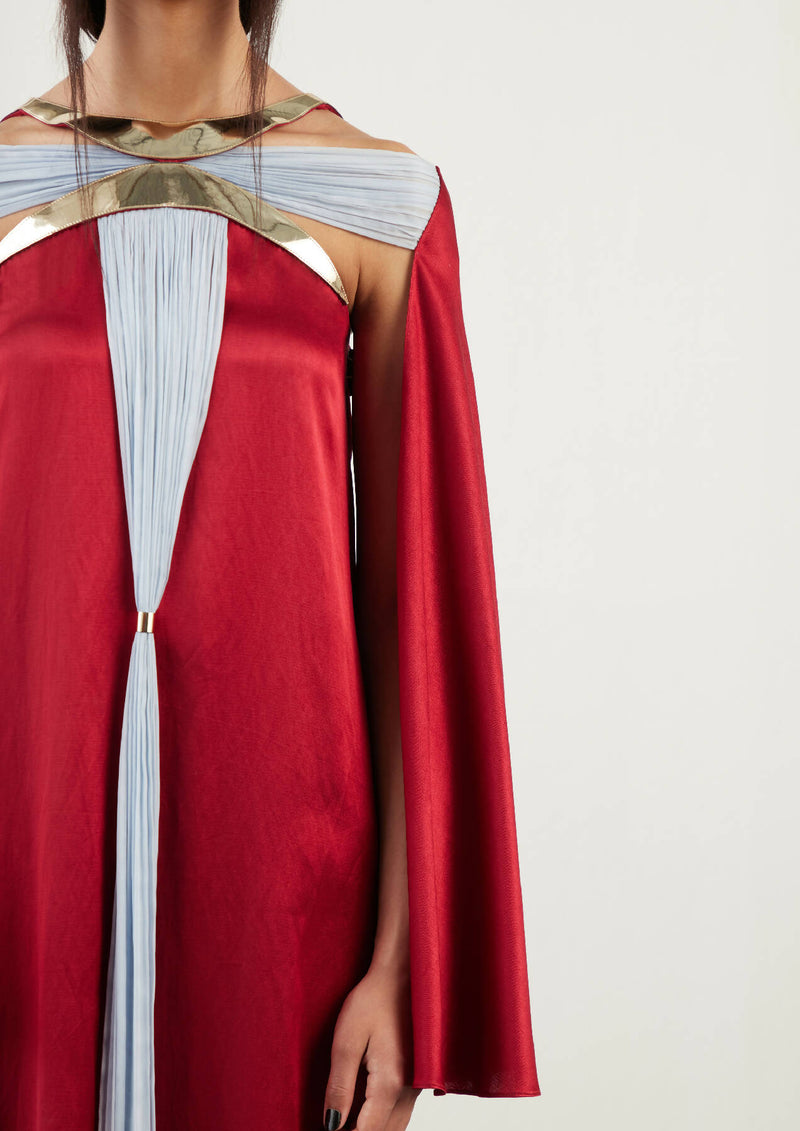 Metallic Crescent Satin Kaftan Dress