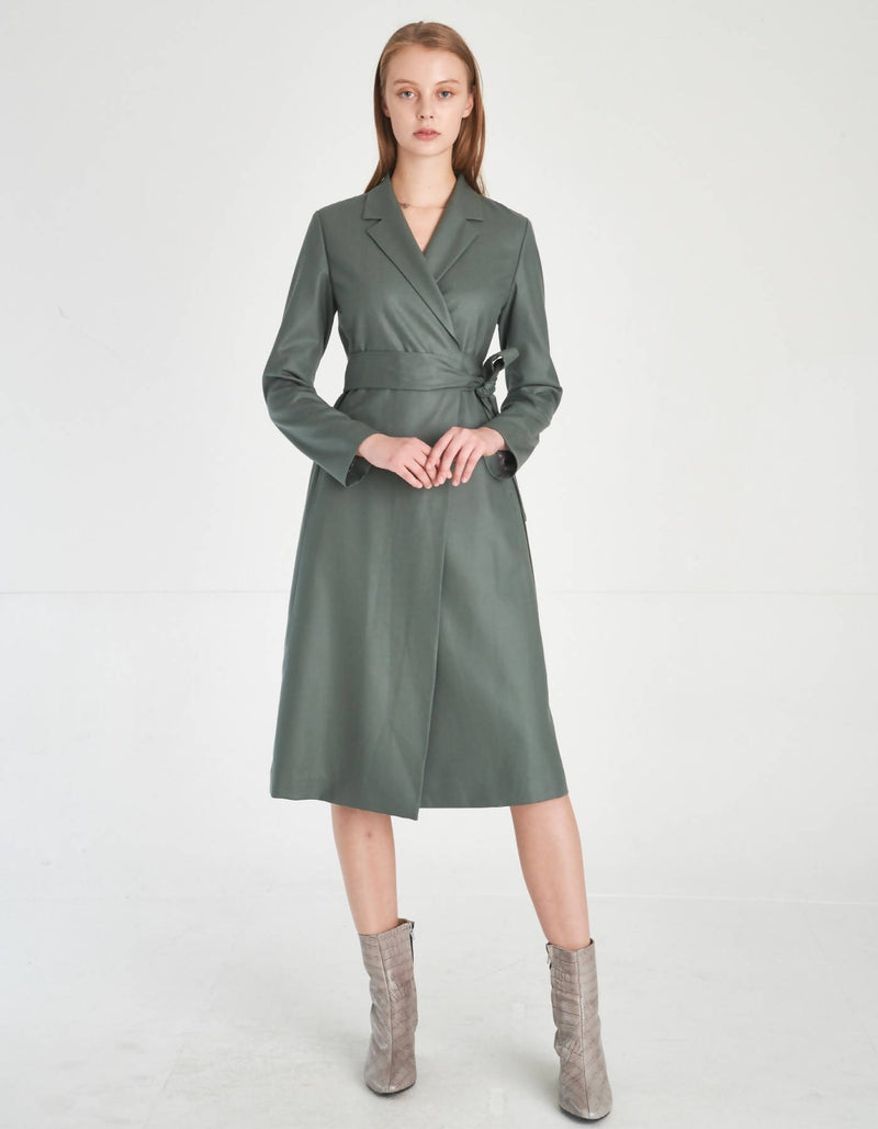 Notched Lapel Wool Wrap Dress