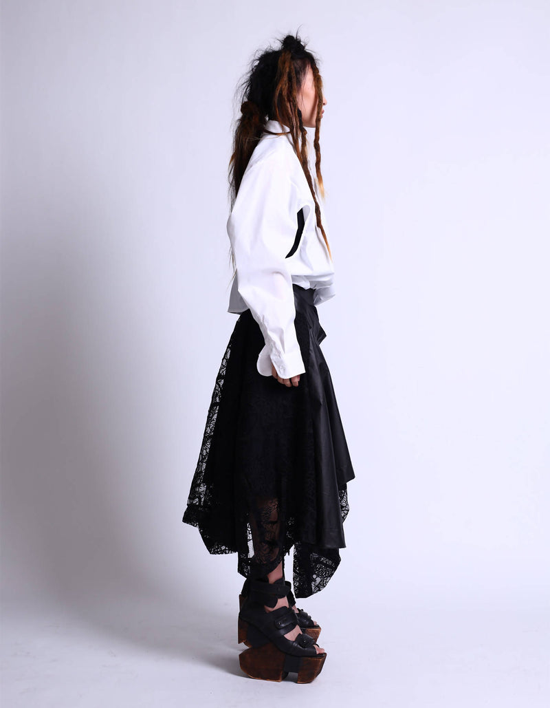 Mixed Fabric Double Waist Skirt