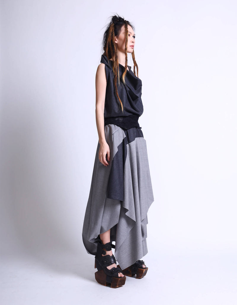 Mixed Fabric Draped Onepiece
