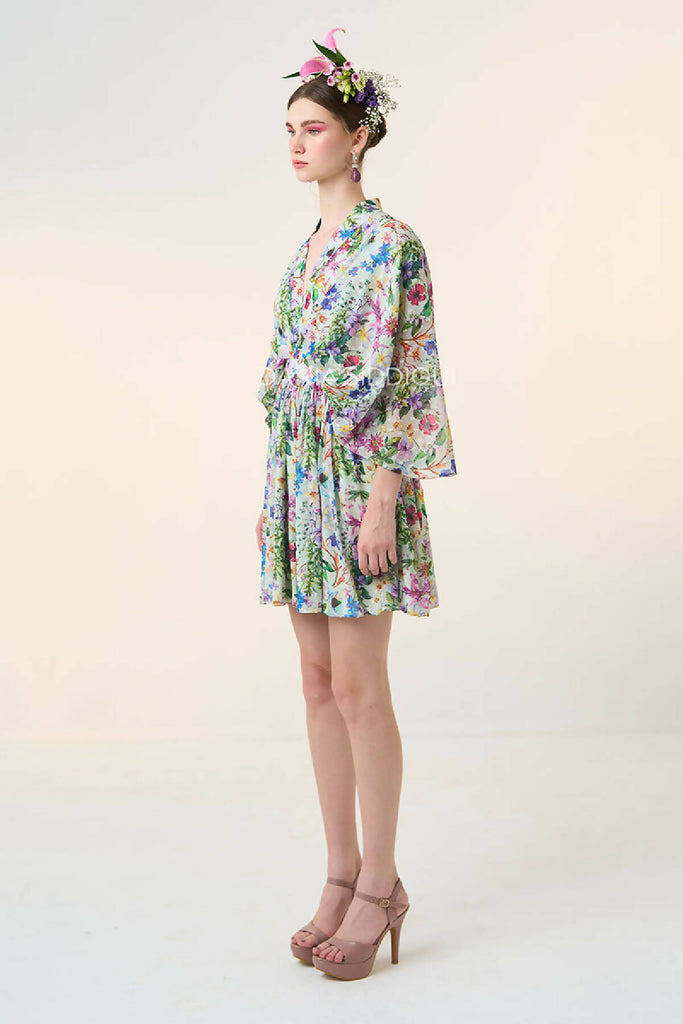 FLORAL KIMONO SLEEVE MINI DRESS