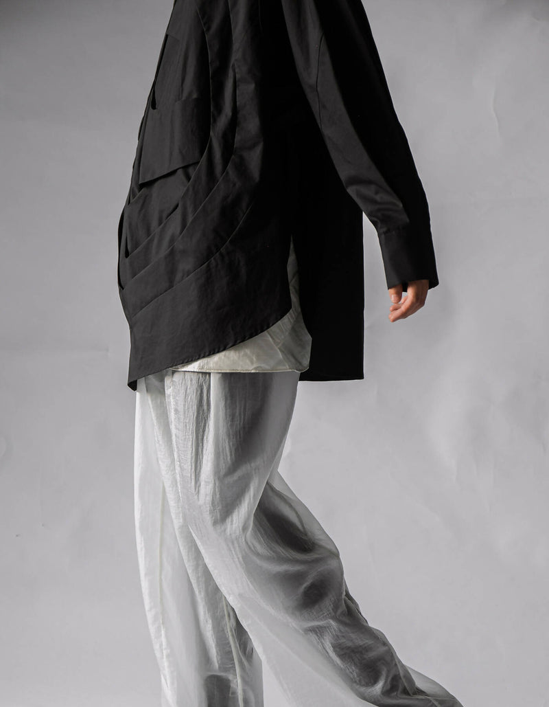 Oversized Whirl-feature Layered Shirt - Black