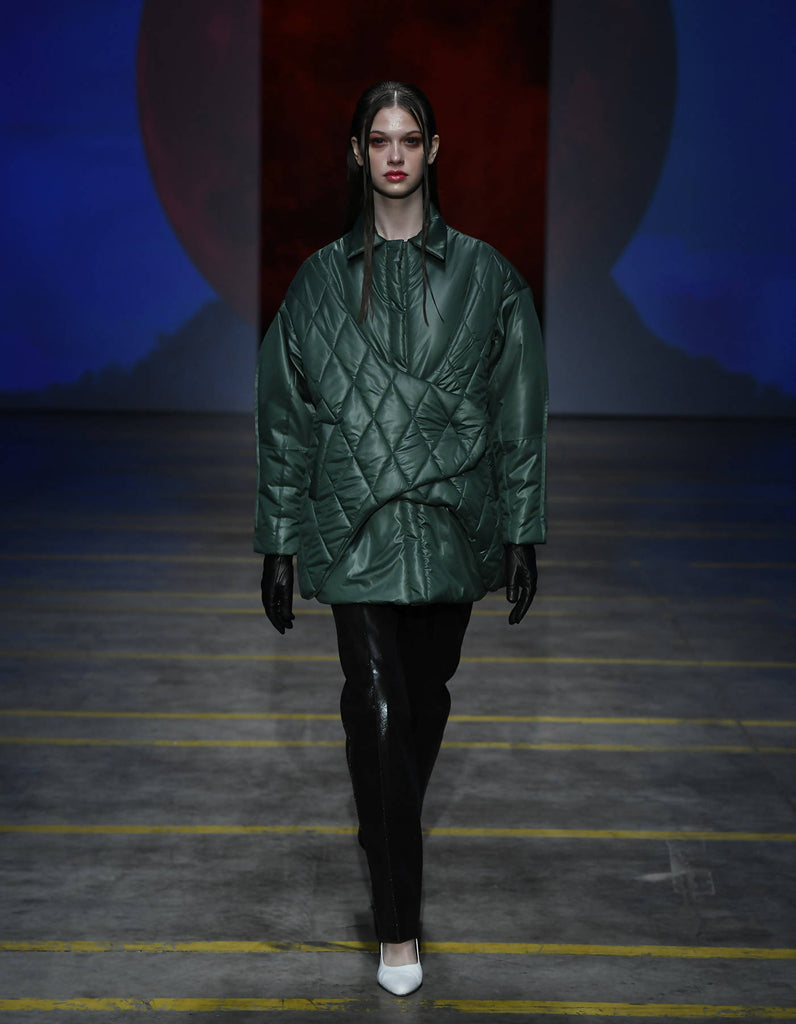 Green Stitched Puffer Jacket