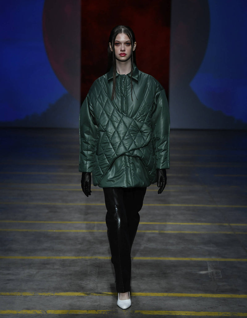 Green Stitched Puffer Jacket