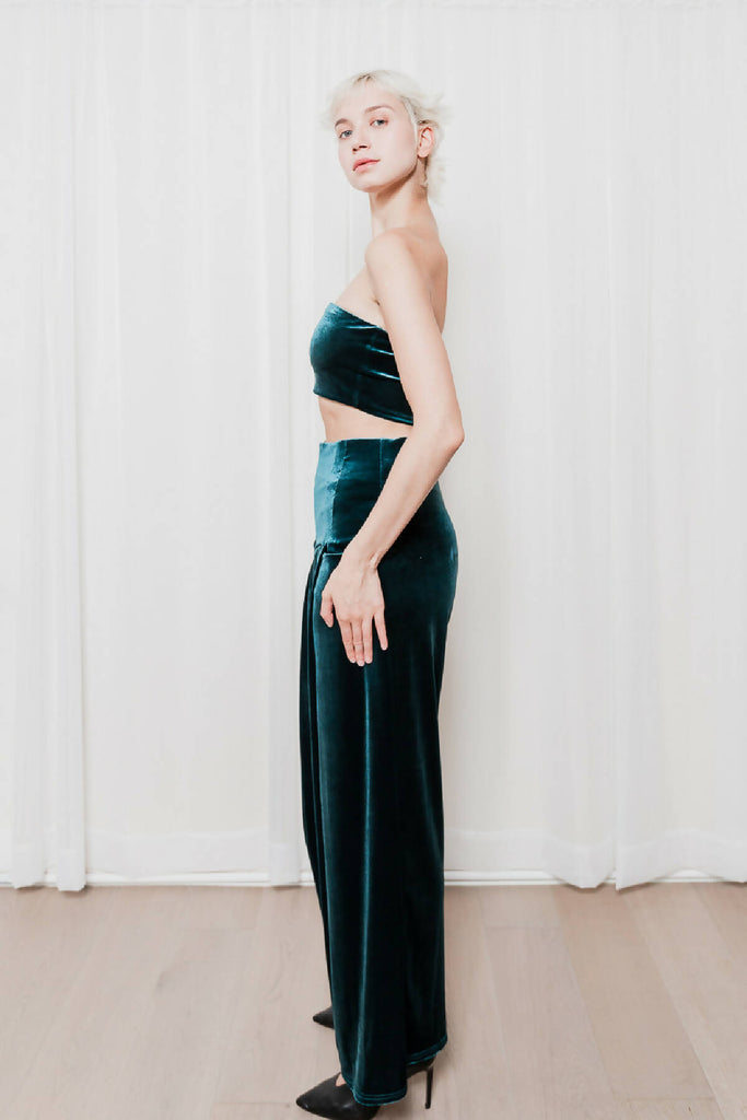 Tube Top With Origami Soft Velvet Trousers