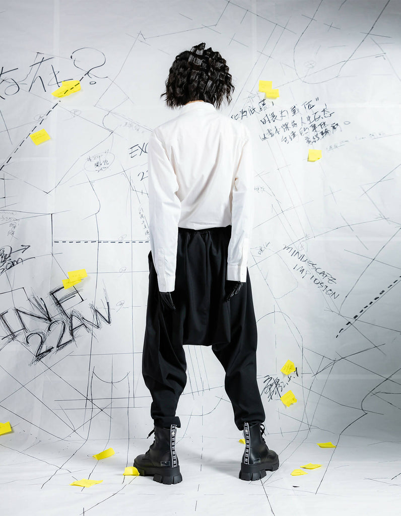 Deconstructed Box Pleat Low-Crotch Trousers
