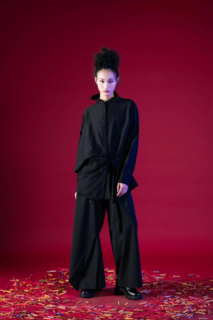 Unsymmetrical Stand-Collar Shirt