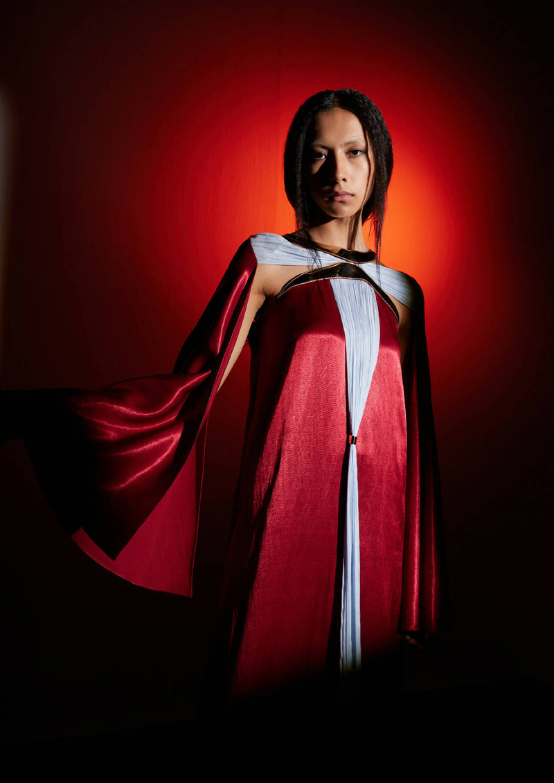 Metallic Crescent Satin Kaftan Dress