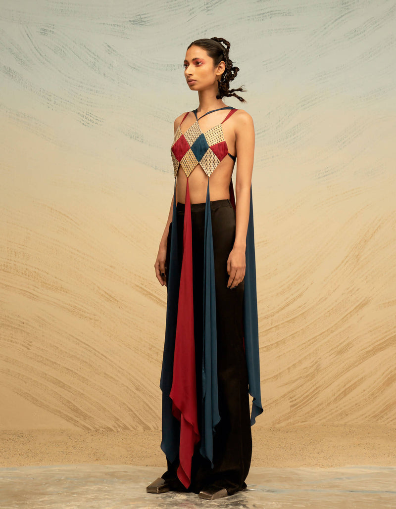 Silk-Raffia Diamond Panelled Bustier