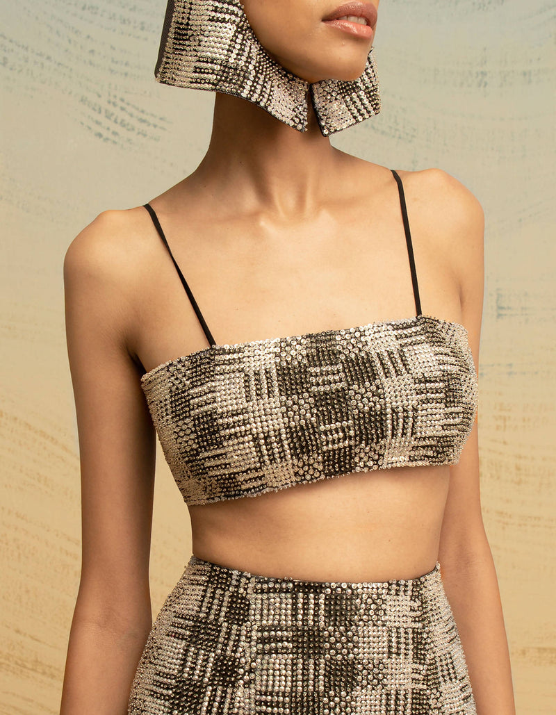 Sequin Hand-Embroidered Band Bustier