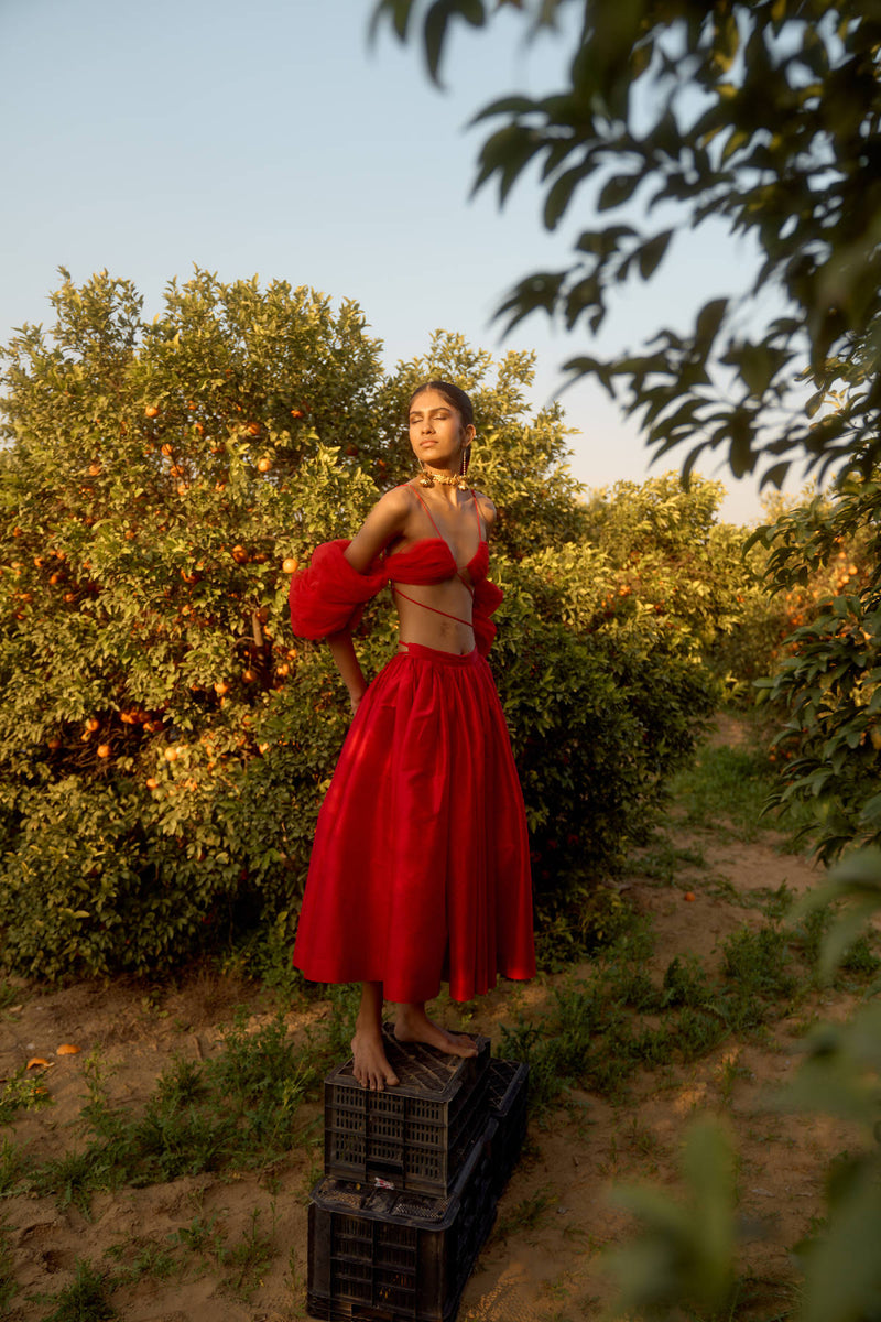Red Hand Draped Bralette
