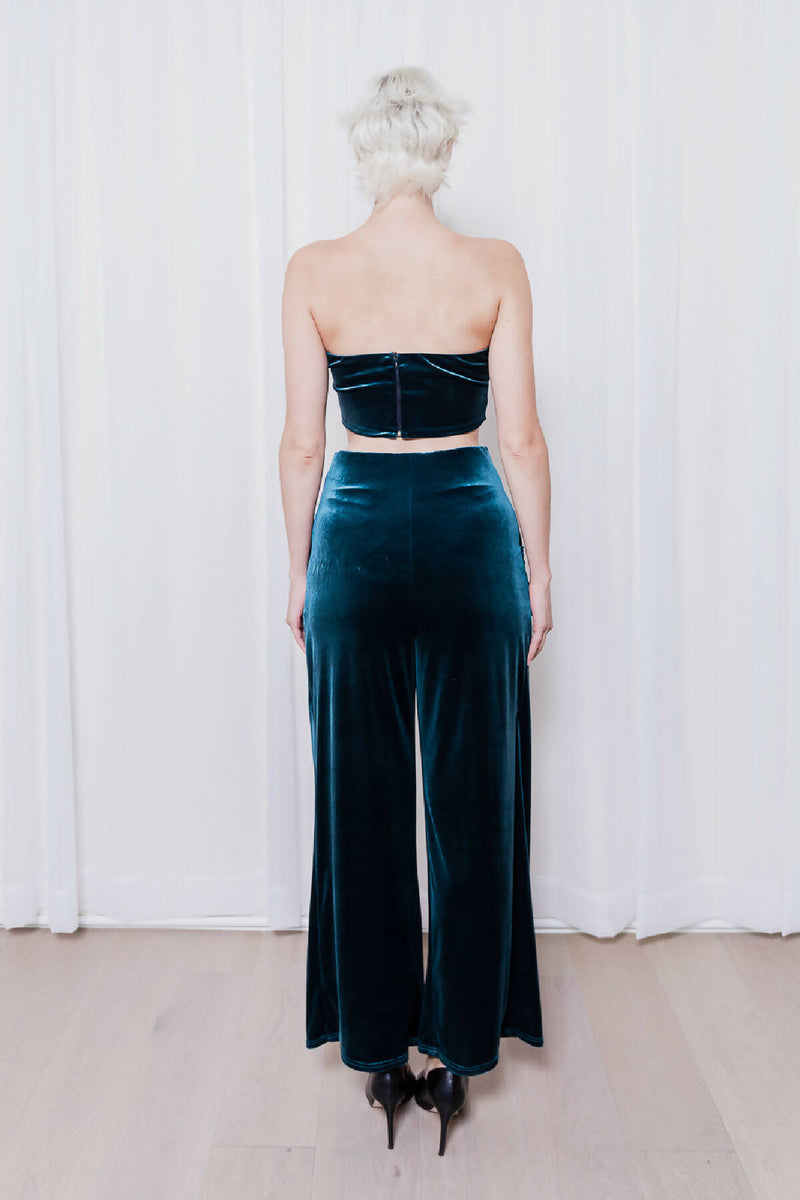 Tube Top With Origami Soft Velvet Trousers