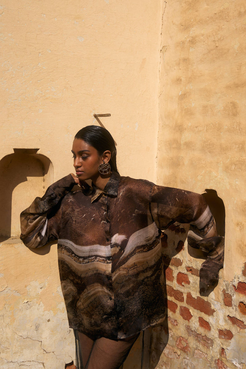 Brown Silk Organza Shirt