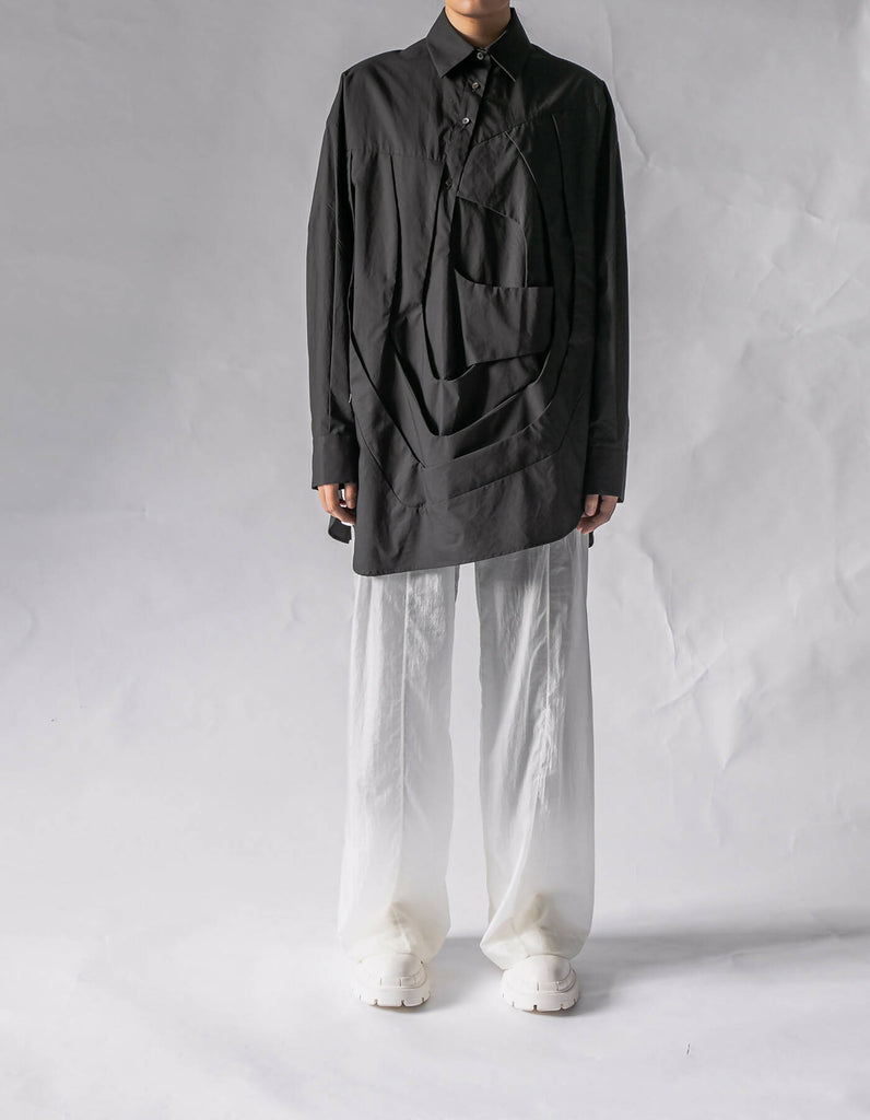 Oversized Whirl-feature Layered Shirt - Black