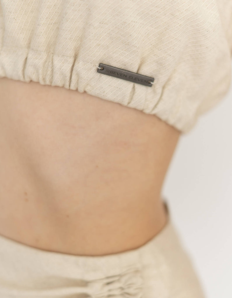 Beige Linen Bandeau Top