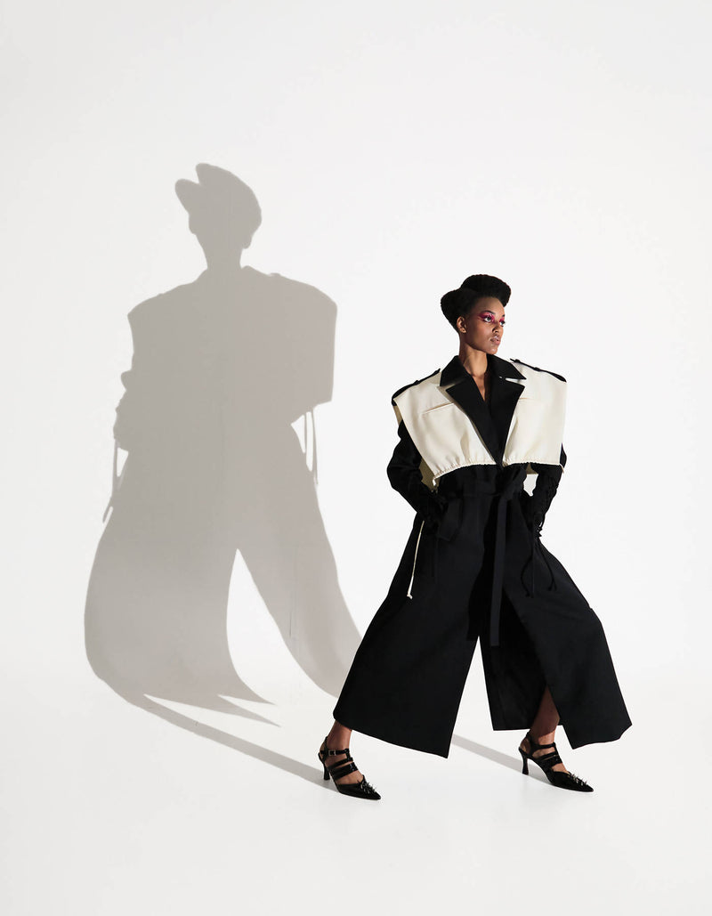 B&W Layered Trench Coat