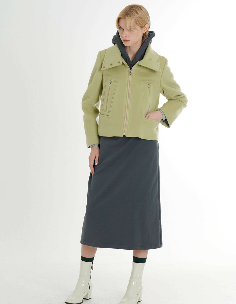 High-Neck Wool Crop Jacket